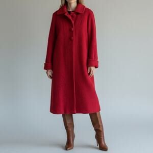 Red Wool Bouclé Coat Vintage Bedell Portland Oregon Kennie Kurl Textured Large